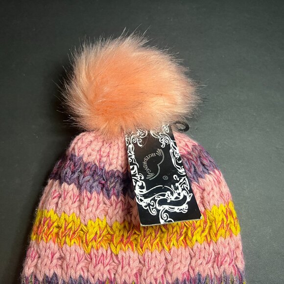 NWT Hots-Wing Womens Pink & Purple Striped Lined Beanie Hat w/ Pom Pom One Size - Picture 3 of 7